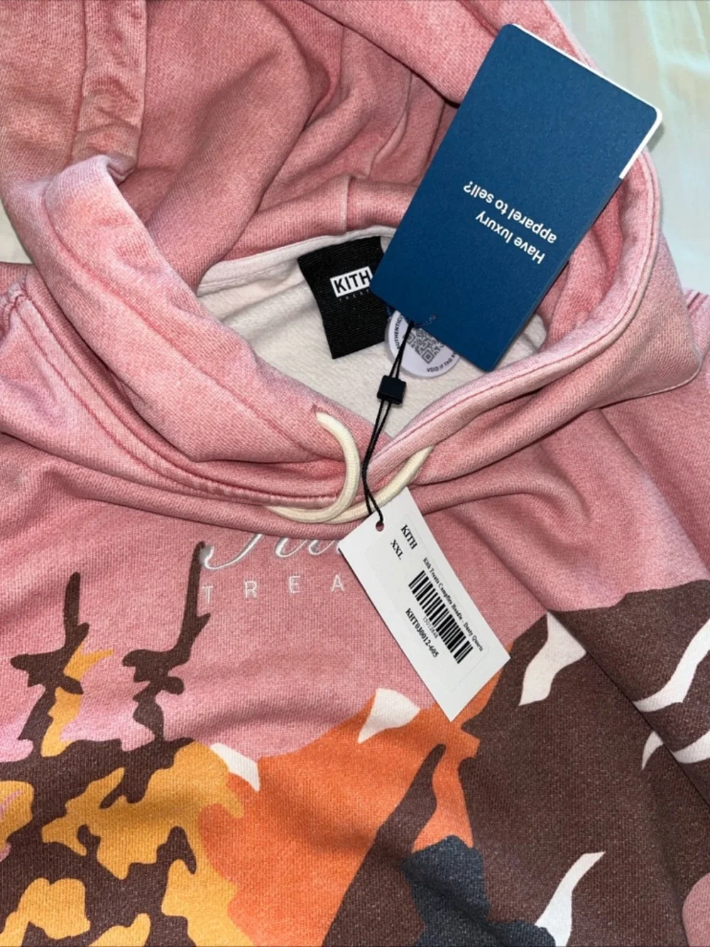 Kith Authentic 100% Campfire Landscape Hoodie in Rose Pink, Mustard & Navy XXL - Picture 9 of 11